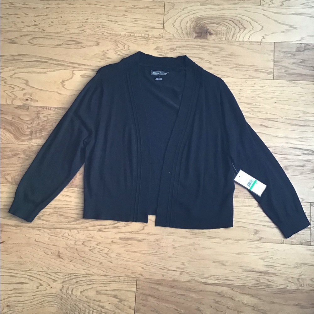 NWT Black Jessica Howard Open Bolero Shrug